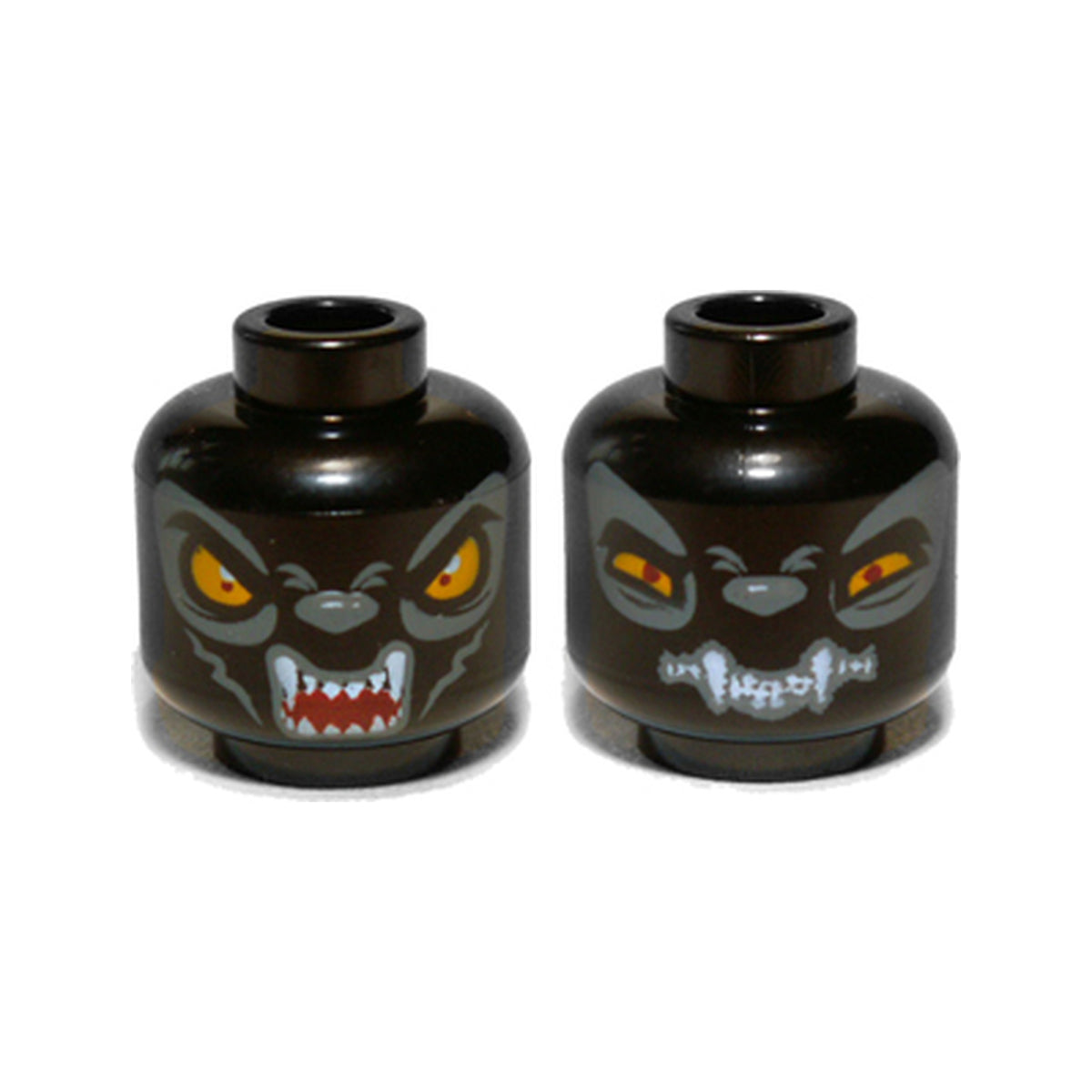 LEGO® Minifigure, Head Dual Sided Alien Chima Wolf with Bright Light Orange Eyes and White Fangs, Wide Eyes / Narrow Eyes Pattern 3626pb0903 schwarz