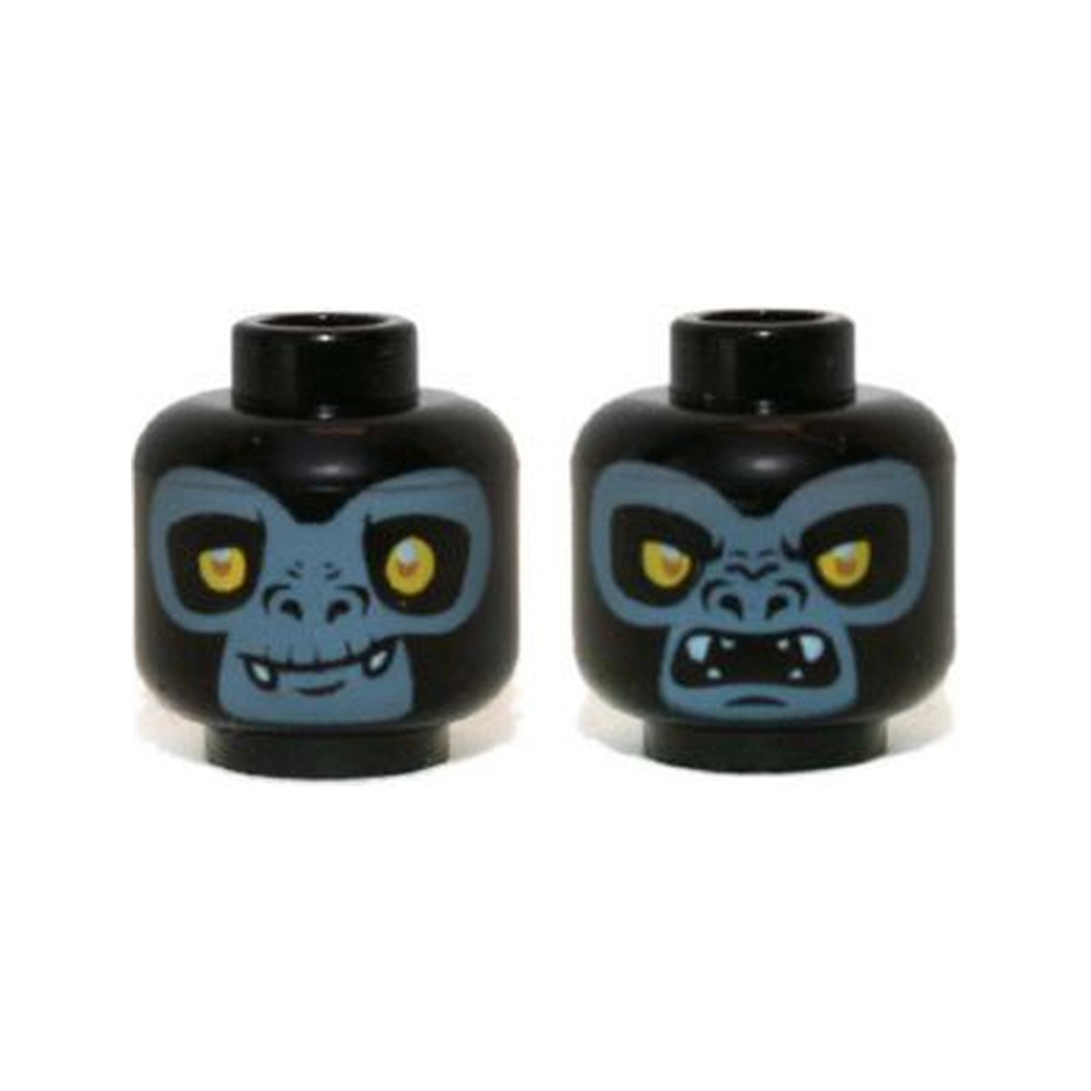 LEGO® Minifigure, Head Dual Sided Alien Chima Gorilla with Yellow Eyes, Fangs and Sand Blue Face, Closed Mouth / Open Mouth Pattern 3626pb0970 schwarz