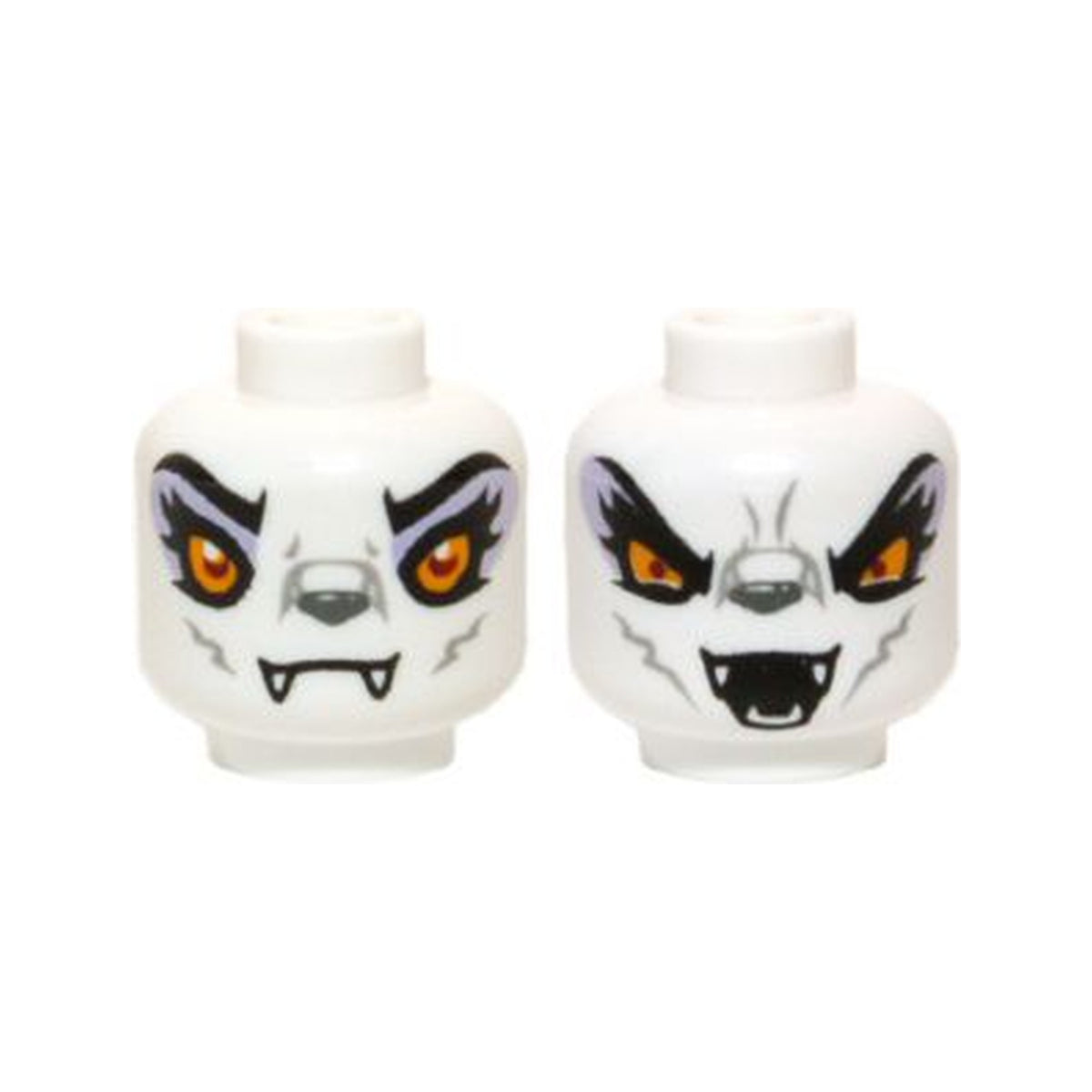 LEGO® Minifigure, Head Dual Sided Alien Chima Wolf with Yellow Eyes and Lavender Eye Shadow, Closed Mouth / Open Mouth Pattern 3626pb0973 weiss