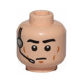 LEGO® Minifigure, Head Black Eyebrows, Dark Orange Cheek Lines and Chin Dimple, Headset with Microphone, Neutral Pattern 3626pb1032 hellnougat