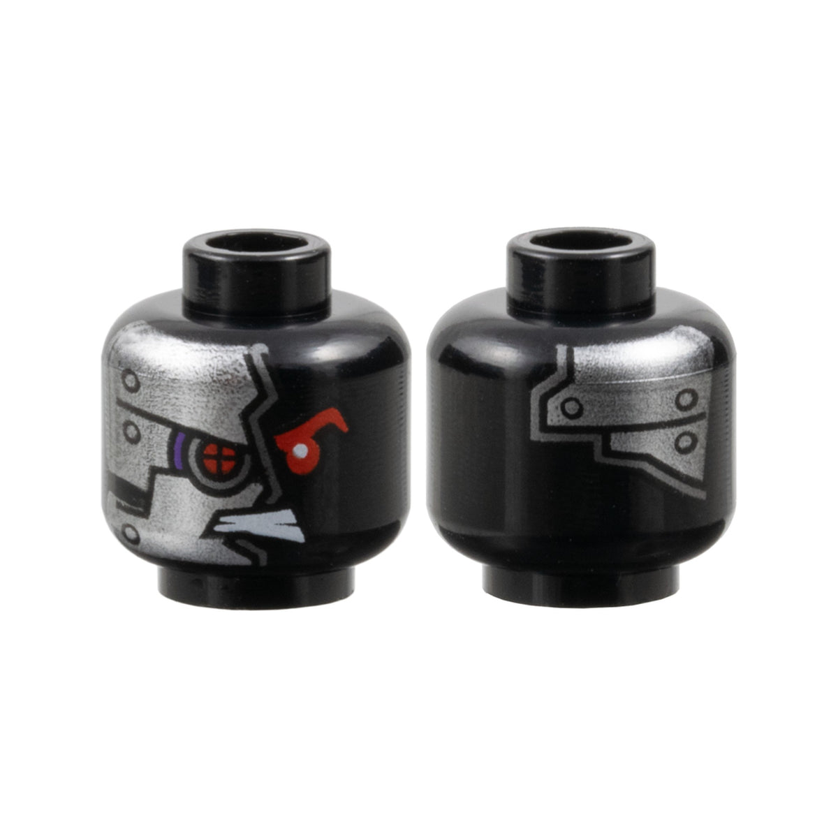 LEGO® Minifigure, Head Alien with Red Mechanical Right Eye, Bared Teeth, and Silver Plates with Rivets on Front and Back Pattern 3626pb1034 schwarz