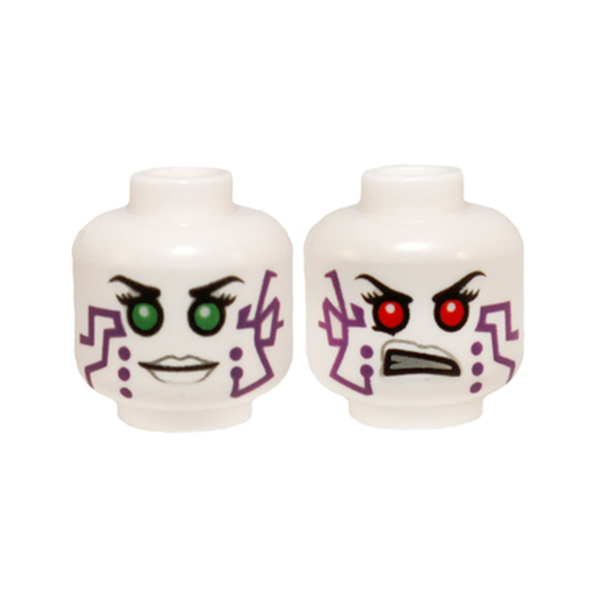 LEGO® Minifigure, Head Dual Sided Alien Female with Purple Circuitry, Green Eyes / Red Eyes Pattern (Pixal / P.I.X.A.L.) 3626pb1037 weiss