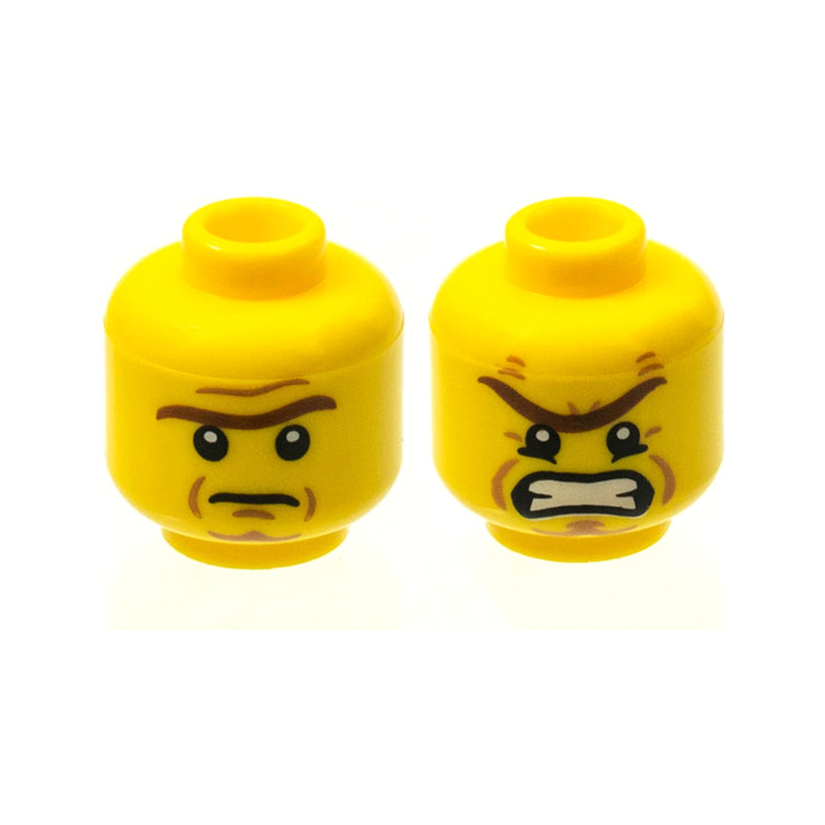 LEGO® Minifigure, Head Dual Sided Brown Unibrow, Cheek Lines, Mouth Closed / Mouth Open Angry Pattern 3626pb1053 gelb