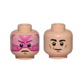 LEGO® Minifigure, Head Dual Sided Black Eyebrows, White Pupils, Chin Dimple, Slight Smile / Pink Visor, Frown Pattern (SW Gray Squadron Pilot) 3626pb1121 hellnougat