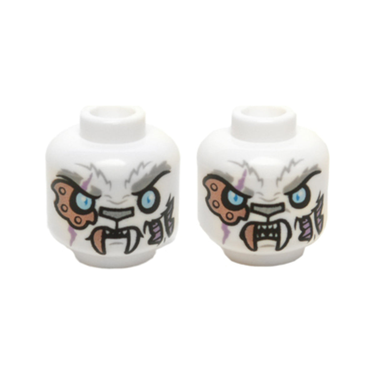 LEGO® Minifigure, Head Dual Sided Alien Chima Tiger with Copper Fang and Eye Patch, Bright Light Blue Eyes, Neutral / Angry Pattern 3626pb1139 weiss