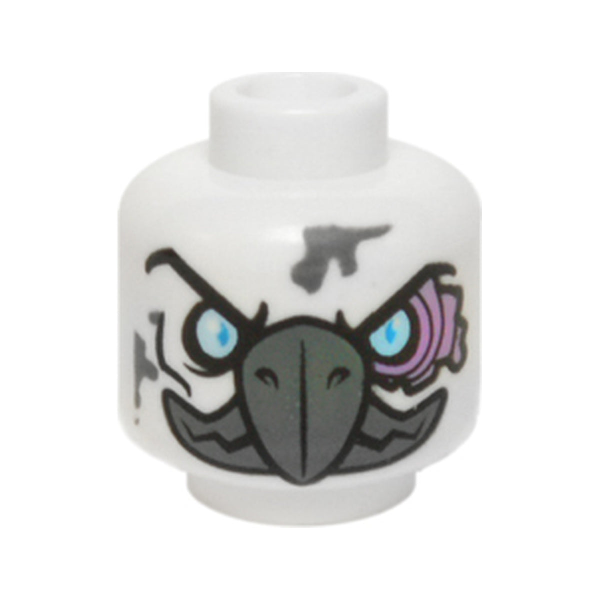 LEGO® Minifigure, Head Alien Chima Vulture with Dark Bluish Gray Beak, Bright Light Blue Eyes, and Medium Lavender Sinews Pattern 3626pb1140 weiss