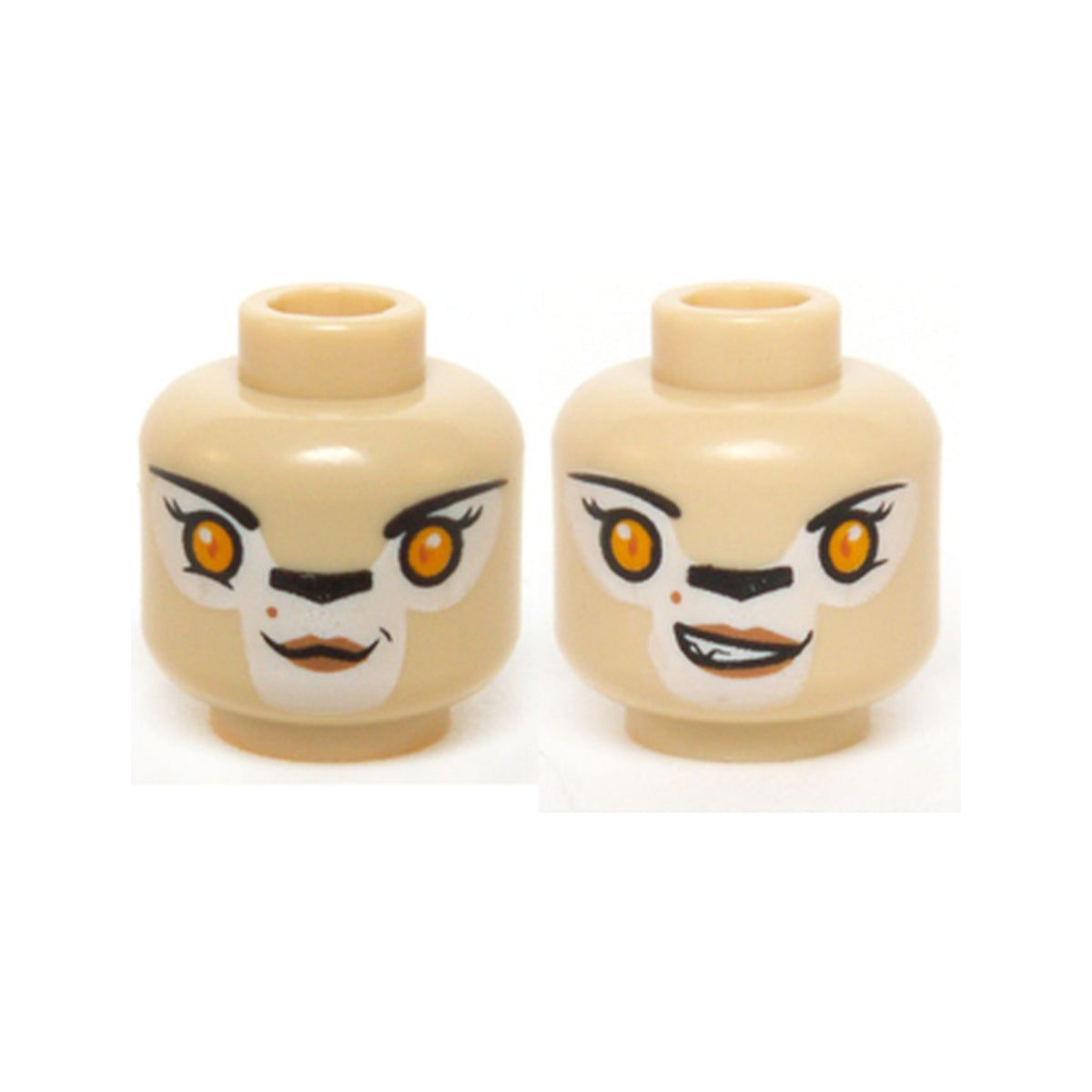 LEGO® Minifigure, Head Dual Sided Alien Chima Lion Female Bright Light Orange Eyes, Black Nose, Neutral / Crooked Smile Pattern 3626pb1141 beige