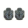 LEGO® Minifigure, Head Dual Sided Alien Chima Tiger with Bright Light Blue Eyes, Black Nose and Stripes, Light Bluish Gray Fur, Medium Lavender Patches, White Fangs, Neutral / Angry Pattern 3626pb1143 dunkelgrau