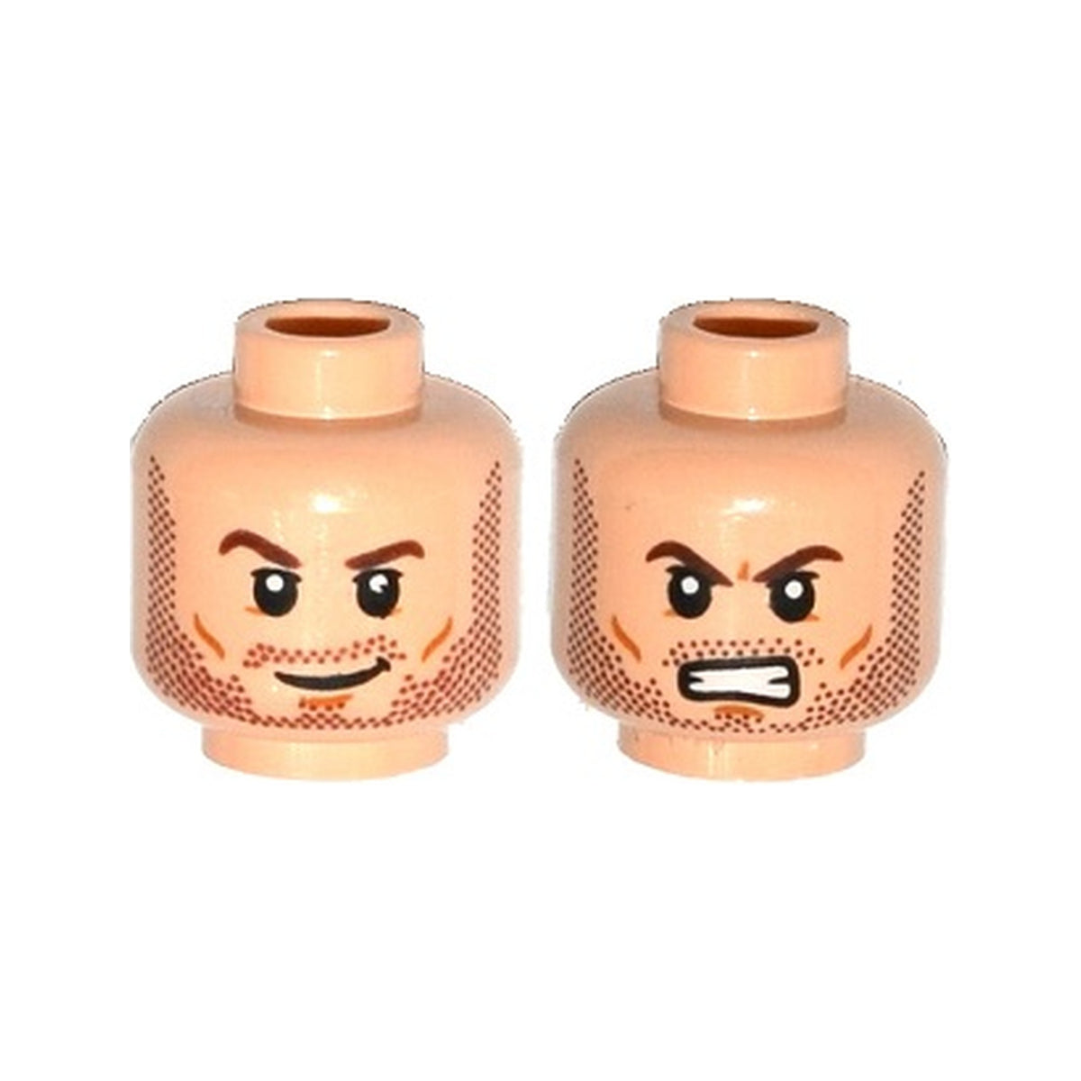LEGO® Minifigure, Head Dual Sided Beard Stubble, Brown Eyebrows, Smile / Angry Bared Teeth Pattern 3626pb1152 hellnougat