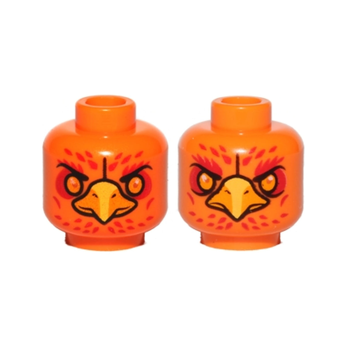 LEGO® Minifigure, Head Dual Sided Alien Chima Phoenix with Orange Eyes, Circles, Red Feathers and Yellow Beak, Neutral / Stern Pattern 3626pb1167 orange