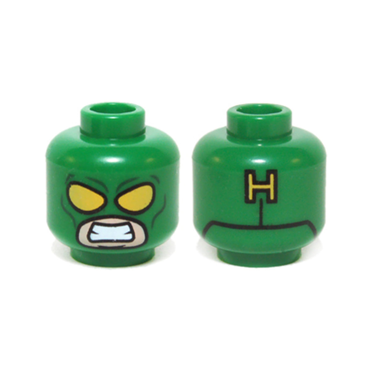 LEGO® Minifigure, Head Mask with Yellow Eyes and Bared Teeth and Yellow 'H' on Back Pattern 3626pb1169 grün