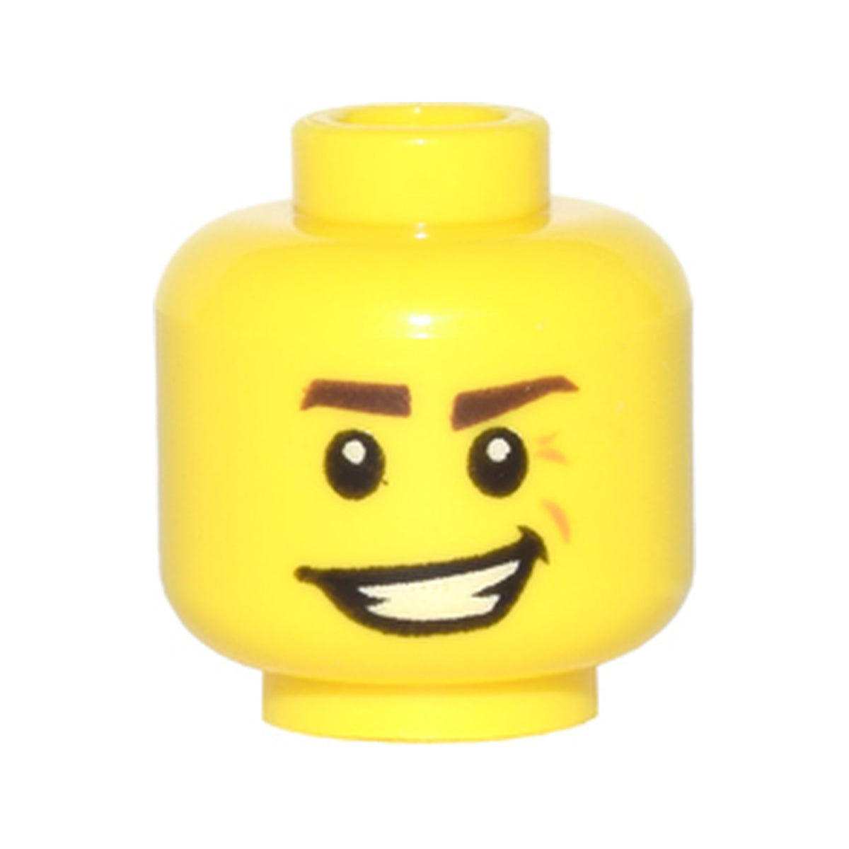 LEGO® Minifigure, Head Dark Brown Eyebrows, Crooked Smile and Laugh Lines Pattern 3626pb1214 gelb