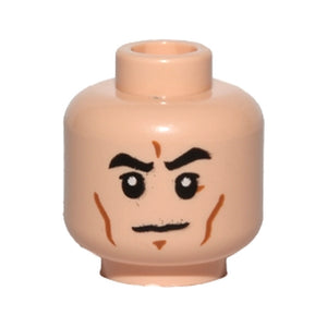 LEGO® Minifigure, Head Black Eyebrows, Cheek Lines, White Pupils, Frown Pattern 3626pb1222