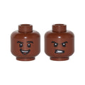 LEGO® Minifigure, Head Dual Sided Black Eyebrows, White Pupils, Open Mouth Smile  / Clenched Teeth Pattern (Cyborg) 3626pb1267 braun