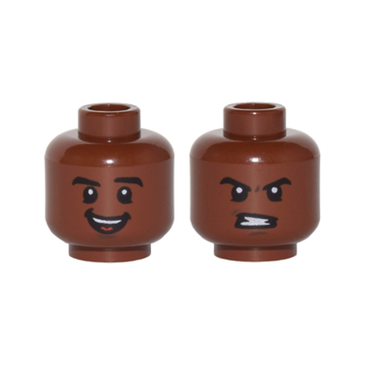LEGO® Minifigure, Head Dual Sided Black Eyebrows, White Pupils, Open Mouth Smile  / Clenched Teeth Pattern (Cyborg) 3626pb1267 braun