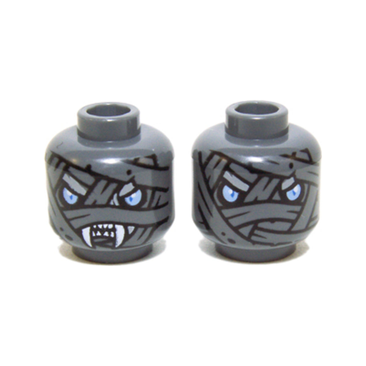 LEGO® Minifigure, Head Dual Sided Alien Chima Mummy with Wrappings, Bright Light Blue Eyes, White Fangs / No Fangs Pattern 3626pb1292 dunkelgrau