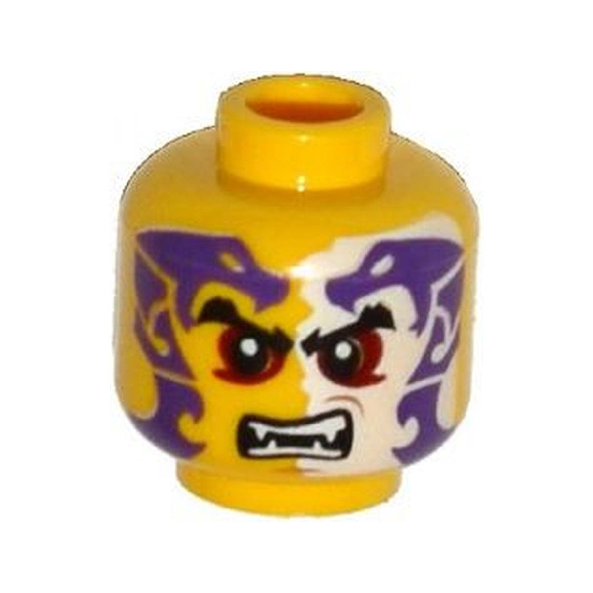 LEGO® Minifigure, Head Black Eyebrows, Dark Red Eyes, Dark Purple and White Snakes Tattoo, Open Mouth with Fangs Pattern 3626pb1296 gelb
