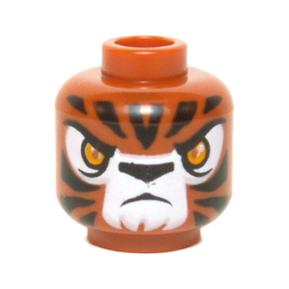 LEGO® Minifigure, Head Alien Chima Tiger with Bright Light Orange Eyes, Black Nose and Stripes, White Snout and Eye Shadow, Frown Pattern 3626pb1300 dunkelorange
