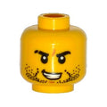 LEGO® Minifigure, Head Beard Stubble, Black Eyebrows, Scar on Right Eyebrow, Open Mouth with Teeth Pattern 3626pb1330 gelb