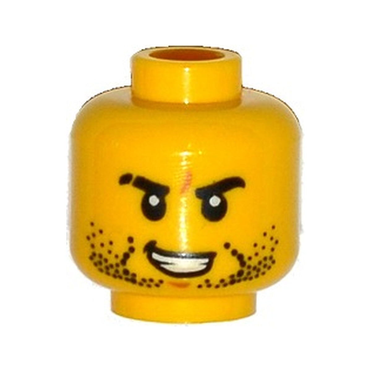 LEGO® Minifigure, Head Beard Stubble, Black Eyebrows, Scar on Right Eyebrow, Open Mouth with Teeth Pattern 3626pb1330 gelb