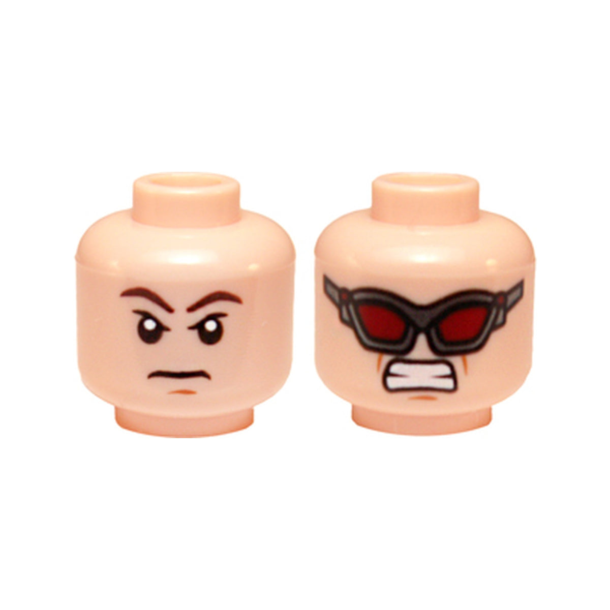 LEGO® Minifigure, Head Dual Sided Brown Eyebrows, Stern Expression / Dark Red Goggles, Clenched Teeth Pattern (Hawkeye) 3626pb1332 hellnougat