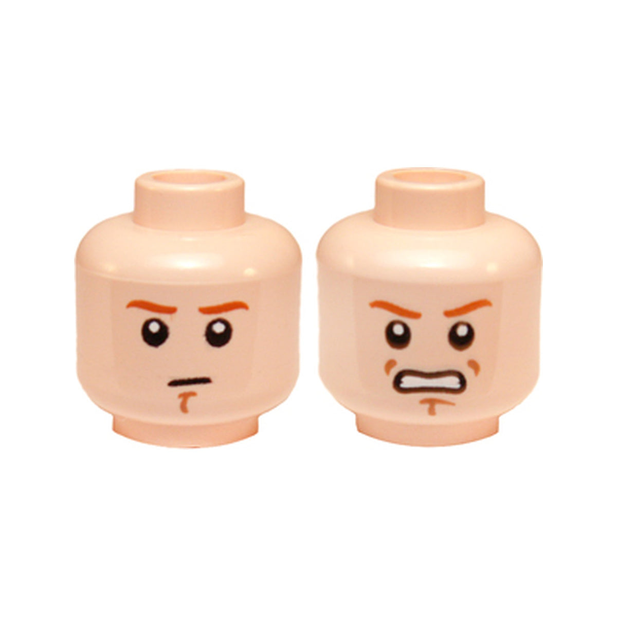 LEGO® Minifigure, Head Dual Sided Dark Orange Eyebrows and Chin Dimple, Neutral / Angry, Bared Teeth Pattern 3626pb1333 hellnougat