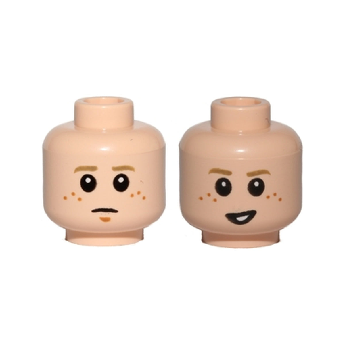 LEGO® Minifigure, Head Dual Sided Child Dark Tan Eyebrows, Medium Nougat Freckles and Chin Dimple, Concerned / Lopsided Open Mouth Smile with Teeth Pattern (SW Anakin) 3626pb1366 hellnougat