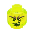 LEGO® Minifigure, Head Alien Ghost with Large Dark Purple and Black Eyebrows, White Fangs, and Lopsided Scowl Pattern 3626pb1390 trans-neon green