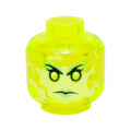 LEGO® Minifigure, Head Alien Female Ghost with Black Eyebrows and Single Eyelashes, Yellow Eyes, Yellowish Green Face, Sand Green Eye Shadow and Lips, Angry Scowl Pattern 3626pb1391 transparent neongrün