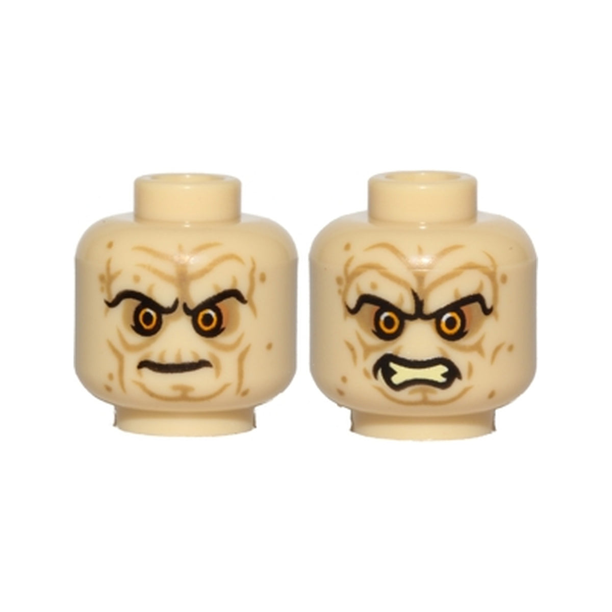 LEGO® Minifigure, Head Dual Sided Wrinkles, Sunken Yellow Eyes, Black Long Eyebrows, Stern / Bared Teeth Angry Pattern (SW Palpatine) 3626pb1395 beige