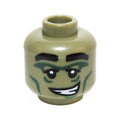 LEGO® Minifigure, Head Alien Monster with Thick Black Eyebrows, Dark Green Eye and Cheek Lines, Crooked Smile with Teeth Pattern 3626pb1411 olivgrün