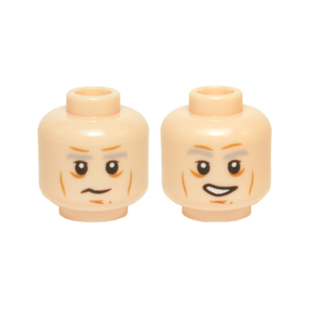 LEGO® Minifigure, Head Dual Sided Gray Eyebrows, Lines, White Pupils, Neutral / Open Mouth Lopsided Grin Pattern (Han Solo) 3626pb1422 hellnougat