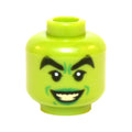 LEGO® Minifigure, Head Female Black Thick Eyebrows, Green Lips and Dimples, Open Mouth Smile with Bright Light Yellow Teeth Pattern 3626pb1434 limette