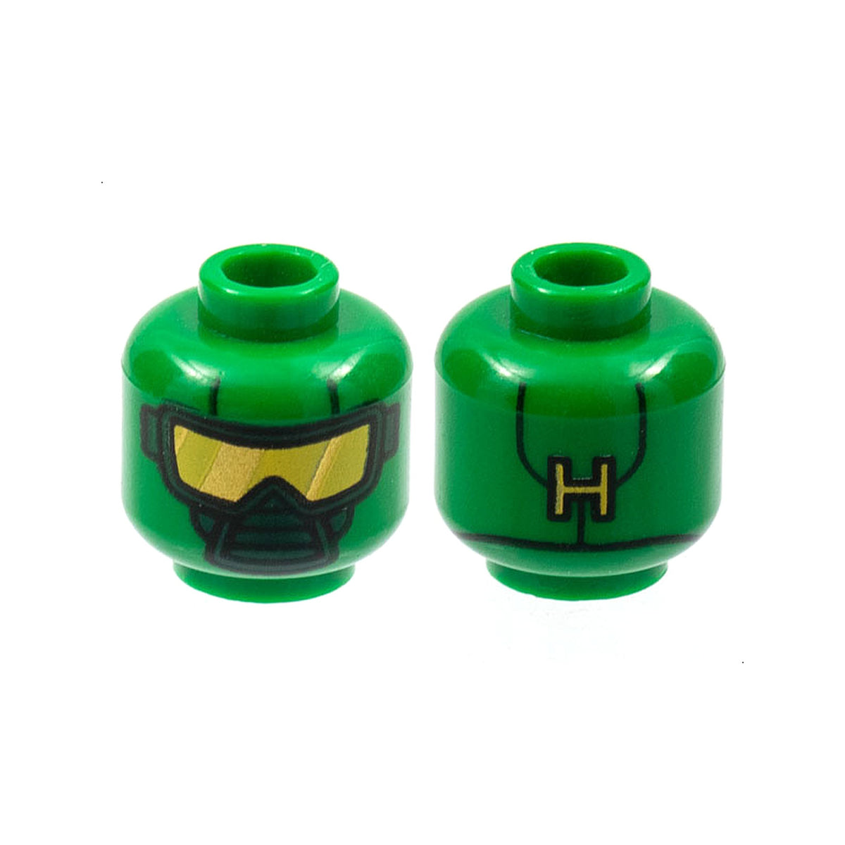LEGO® Minifigure, Head Scuba Mask with Yellow Goggles and 'H' on Back Pattern (Hydra Diver) 3626pb1452 grün