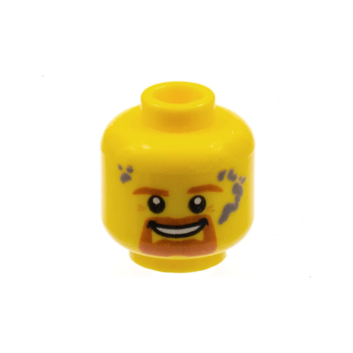 LEGO® Minifigure, Head Dark Orange Eyebrows, Goatee, and Moustache, Dark Bluish Gray Splotches, Open Mouth Smile with Teeth Pattern 3626pb1466 gelb