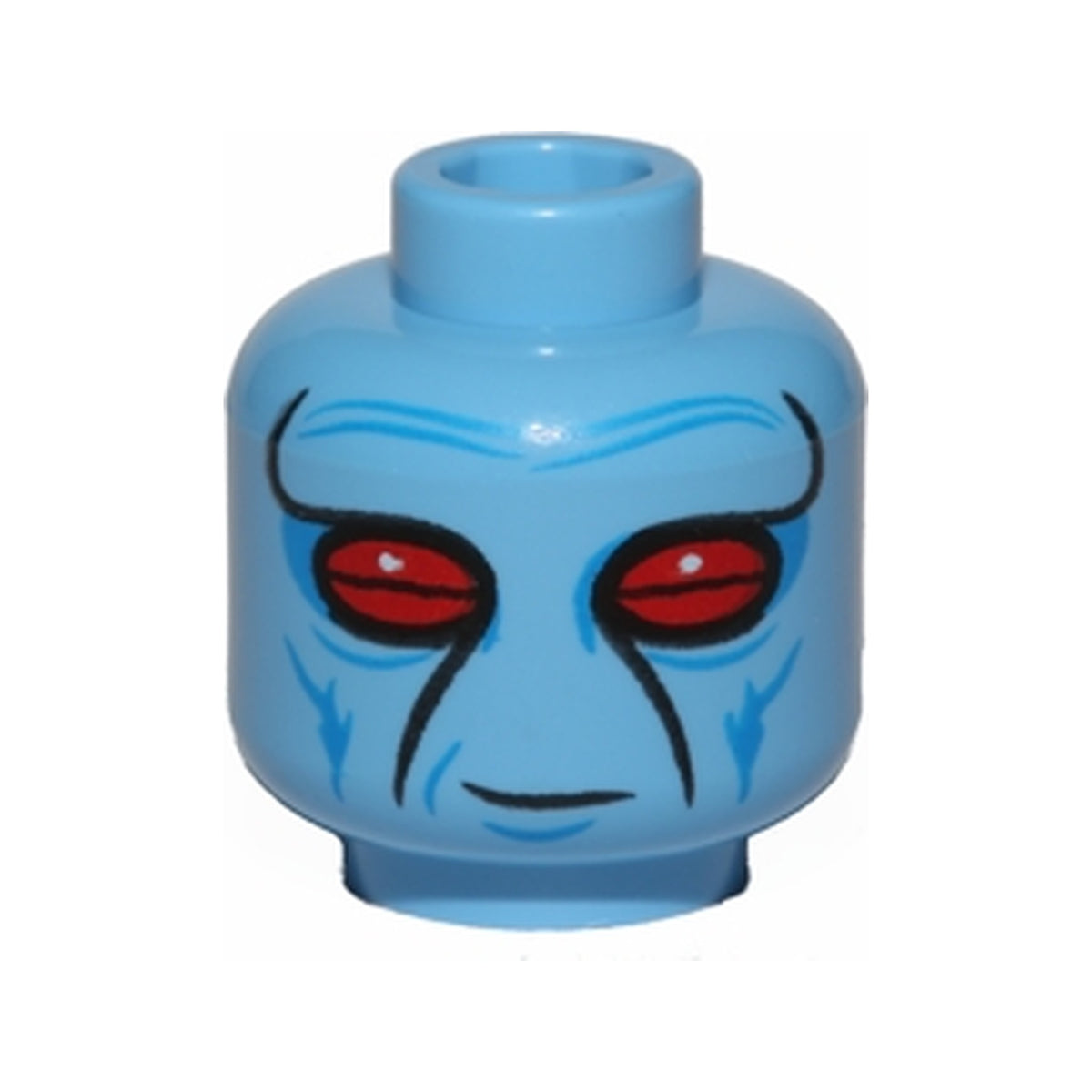 LEGO® Minifigure, Head Alien with SW Duros Dark Azure Facial Lines, Large Red Eyes, and Slight Grin Pattern 3626pb1476 medium blue