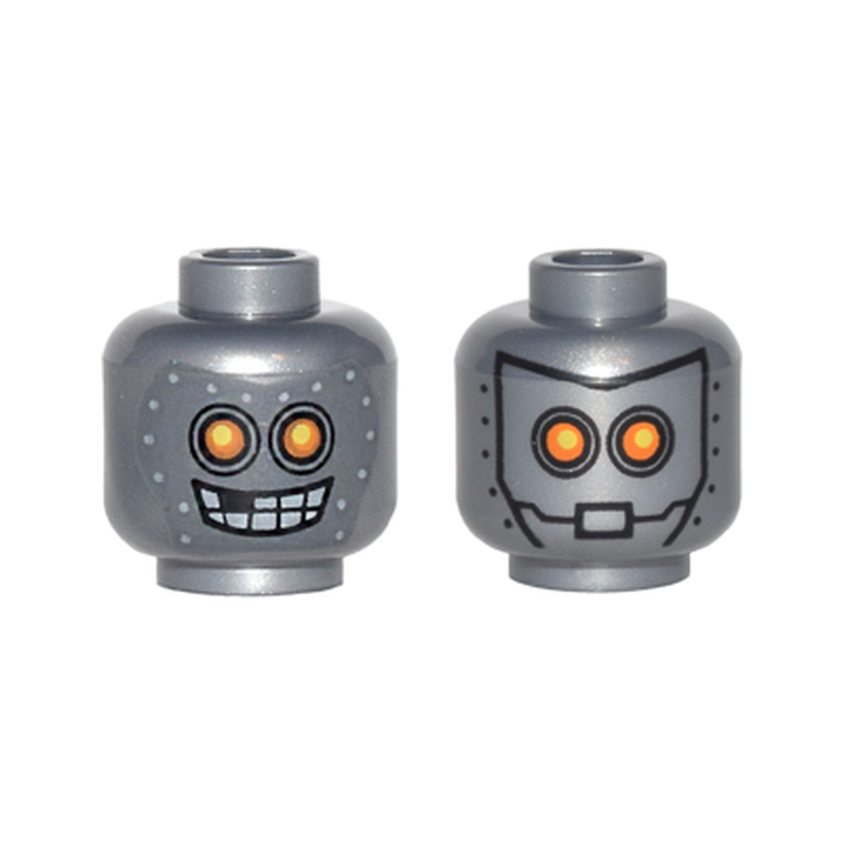 LEGO® Minifigure, Head Dual Sided Alien Robot with Yellow Eyes, Mask with Metal Bolts, Closed Mouth / Open Mouth Pattern 3626pb1502 silber