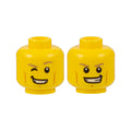 LEGO® Minifigure, Head Dual Sided Dark Tan Eyebrows, Medium Nougat Cheek Lines and Chin Dimple, Lopsided Open Mouth Smile with Teeth, Right Eye Winking / Both Eyes Open Pattern 3626pb1506 gelb
