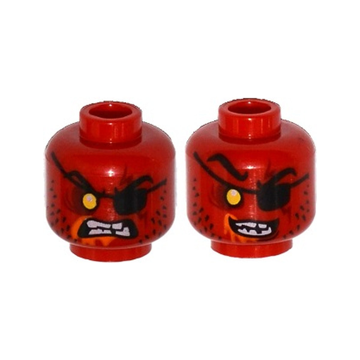LEGO® Minifigure, Head Dual Sided Alien Lava Monster with Black Eye Patch and Stubble, Yellow Eye, Dark Red Eyeshadown, Orange Mouth Drool, Evil Smile / Open Mouth Angry Pattern 3626pb1510 rot
