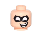 LEGO® Minifigure, Head Black Domino Mask Pointed with Large White Eye Holes, Lopsided Open Mouth Smile with Teeth Parted Pattern 3626pb1541 hellnougat