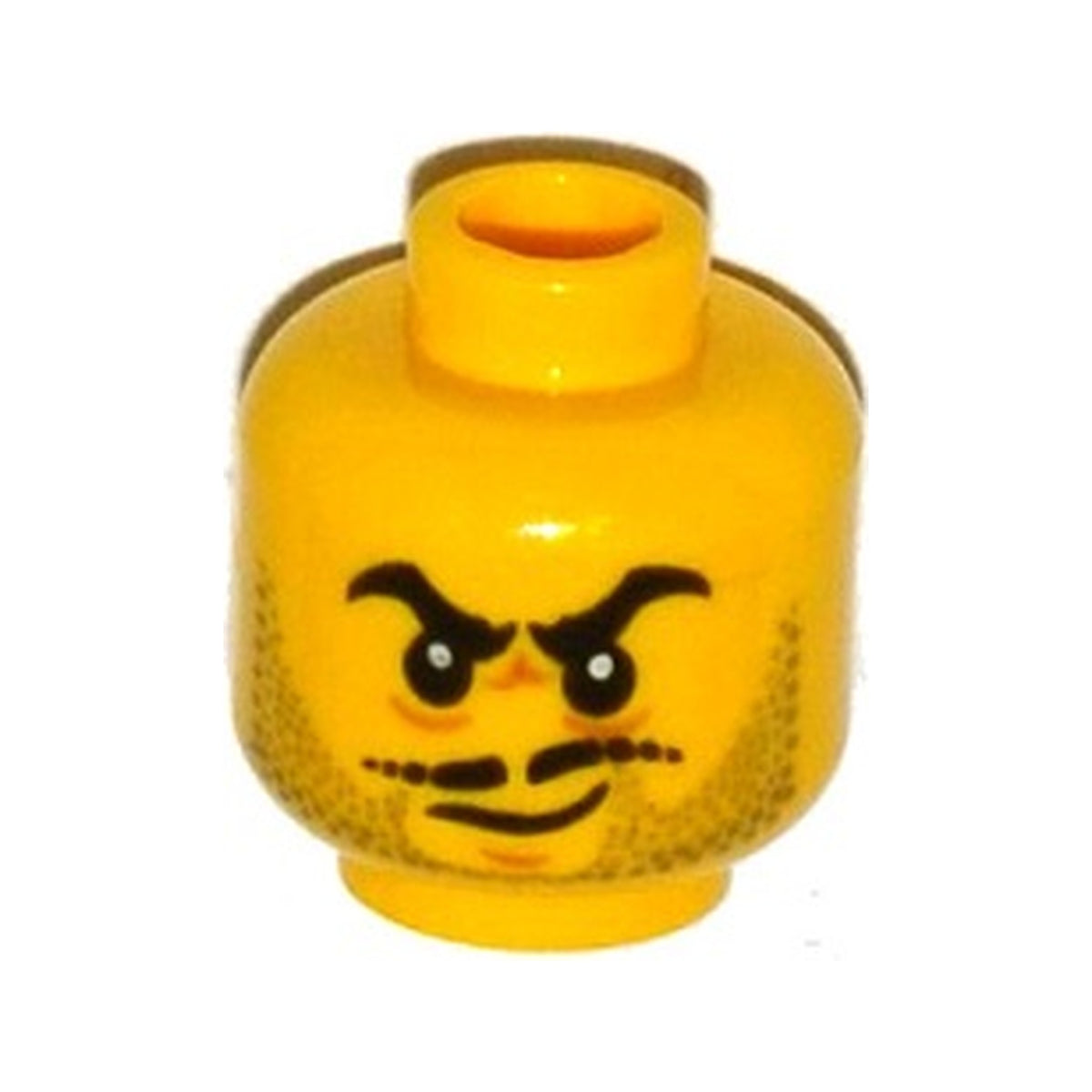 LEGO® Minifigure, Head Beard Gray Stubble, Black Moustache and Angry Eyebrows, Lines under Eyes, Smirk Pattern 3626pb1549 gelb