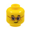 LEGO® Minifigure, Head Child Black Eyebrows, Single Eyelashes, Glasses with Red Round Frames, Freckles, Lopsided Grin Pattern 3626pb1565 gelb