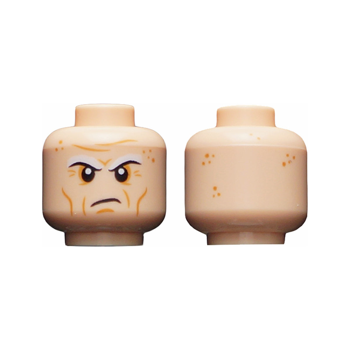 LEGO® Minifigure, Head White Eyebrows, Forehead Lines, Wrinkles, Scowl Pattern 3626pb1658 hellnougat