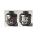 LEGO® Minifigure, Head Alien with Red Mechanical Right Eye, Dark Purple Circuitry, Bared Teeth, and Silver Plates with Rivets on Front and Back Pattern 3626pb1673 schwarz