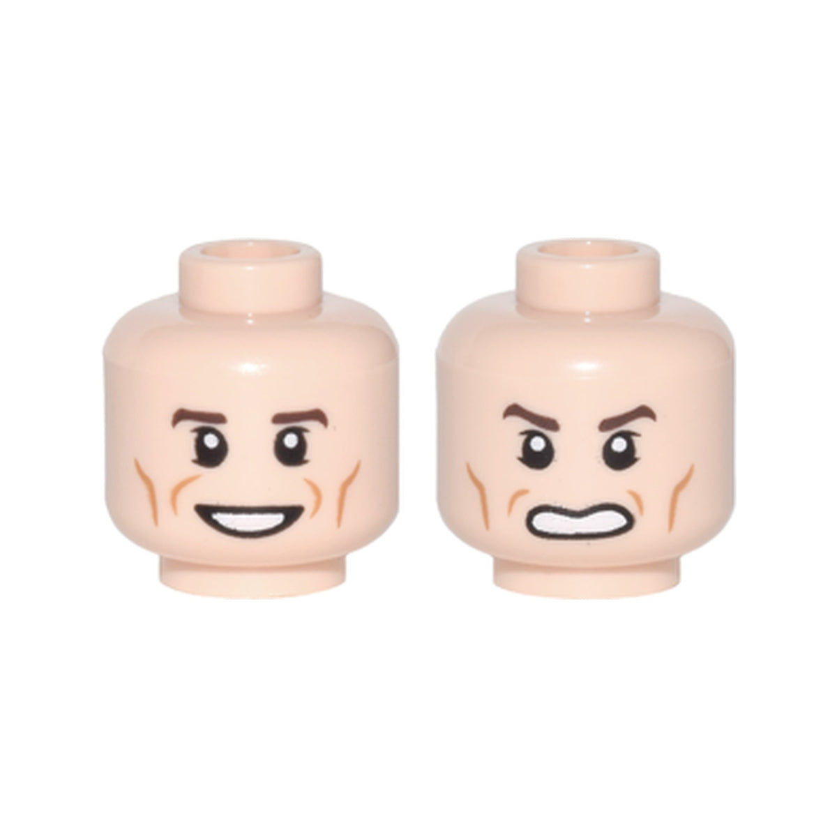 LEGO® Minifigure, Head Dual Sided Reddish Brown Eyebrows, Cheek Lines, Open Mouth, Smile / Scowl Pattern (Newt) 3626pb1694 hellnougat
