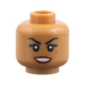 LEGO® Minifigure, Head Female Black Eyebrows, Eyelashes, Beauty Mark Under Left Eye, Dark Red Lips Pattern 3626pb1714 mittelnougat