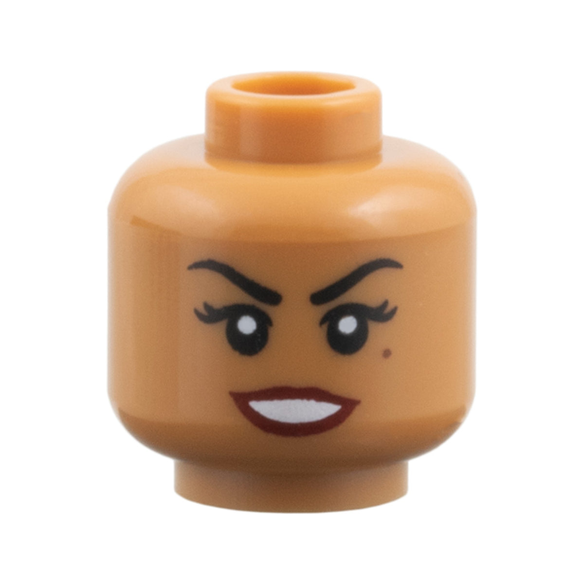 LEGO® Minifigure, Head Female Black Eyebrows, Eyelashes, Beauty Mark Under Left Eye, Dark Red Lips Pattern 3626pb1714 mittelnougat