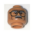 LEGO® Minifigure, Head Dark Bluish Gray Bushy Eyebrows, Moustache, and Stubble, Black Glasses, Dark Brown Cheek Lines, Chin Dimple, and Wrinkles, Furrowed Brow, Stern Pattern 3626pb1715 mittelnougat