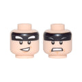 LEGO® Minifigure, Head Dual Sided Black Headband, Squinted Batman Eyes, Medium Nougat Chin Dimple, Lopsided Open Mouth Smile / Angry Bared Teeth Pattern 3626pb1739 hellnougat