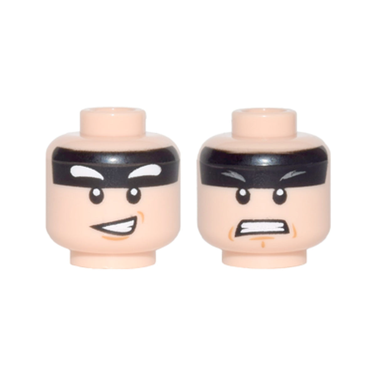 LEGO® Minifigure, Head Dual Sided Black Headband, Squinted Batman Eyes, Medium Nougat Chin Dimple, Lopsided Open Mouth Smile / Angry Bared Teeth Pattern 3626pb1739 hellnougat